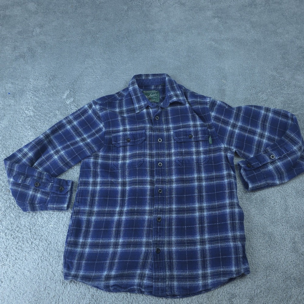 Woolrich Shirt Mens Medium Blue Plaid Flannel Long Sleeve Button Up Pockets